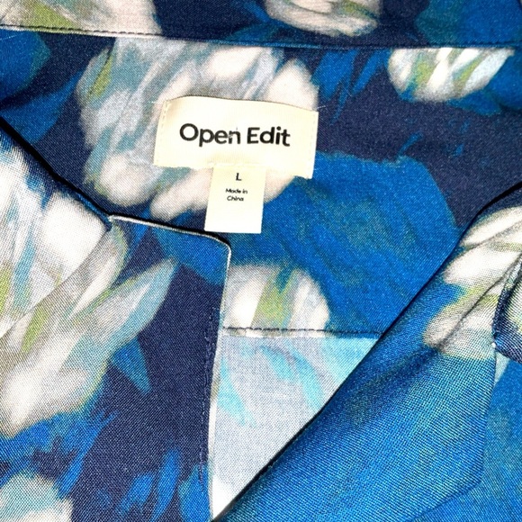 Open Edit Men’s Blue Size L Graphic Button Up Short Sleeve Shirt New With Tags - Picture 8 of 11